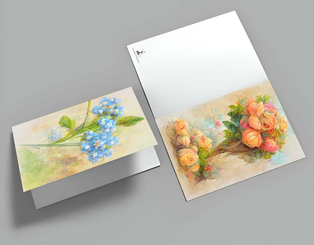 Postkarten A6 Set (10 Cards) Vintage Blumengruß Edition I digital Painting I Neutrale Grußkarten mit Blumen Bouquet Aquarellzeichnung