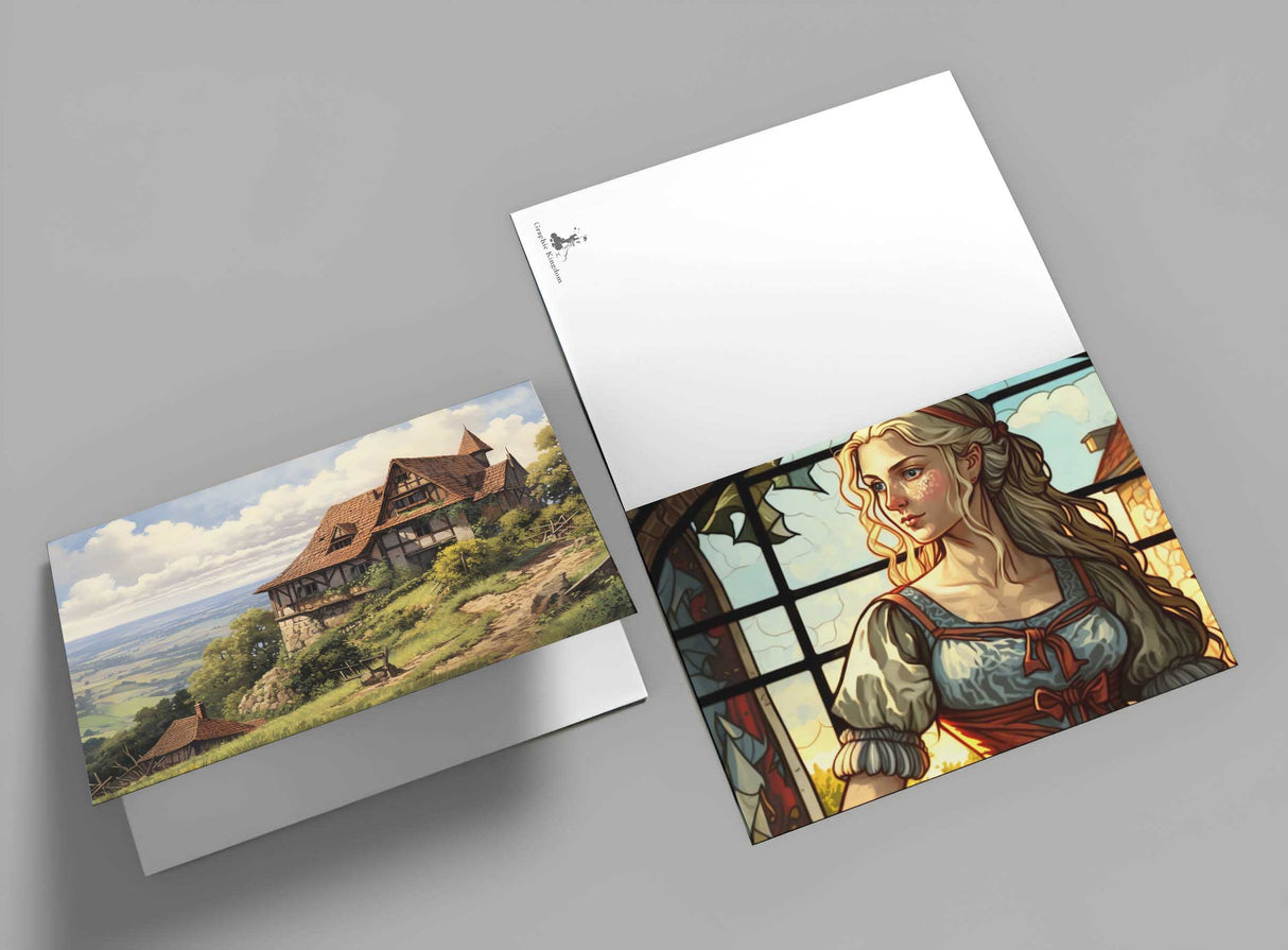 Frau Holle Karten Set A6 (15 Cards) Illustrierte Märchen Stained Glass I von den Gebrüdern Grimm im Original als kunstvolles Set