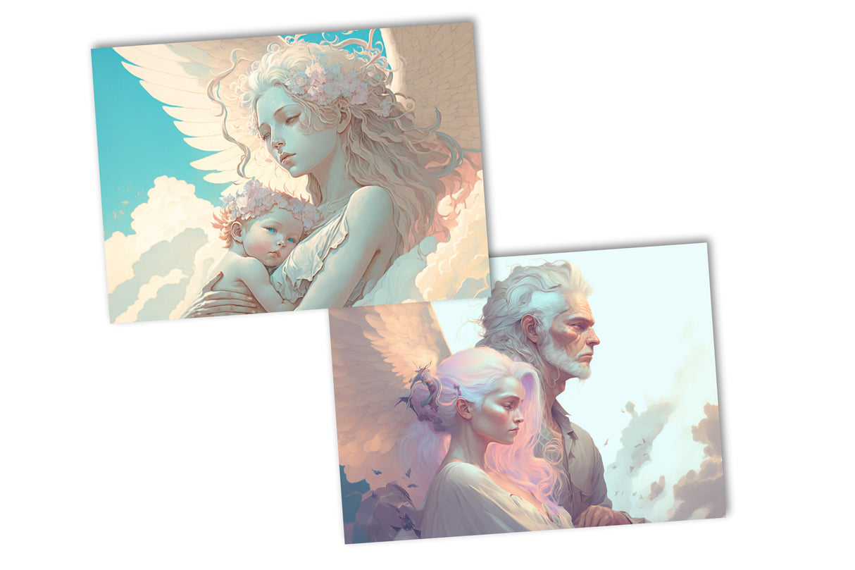 Engel Postkarten Set (10 Karten) | Kunstvolle Engel | Geschenk | Kondolenzkarte | Religiöse Christliche Karten | Dekoration I Wandbild