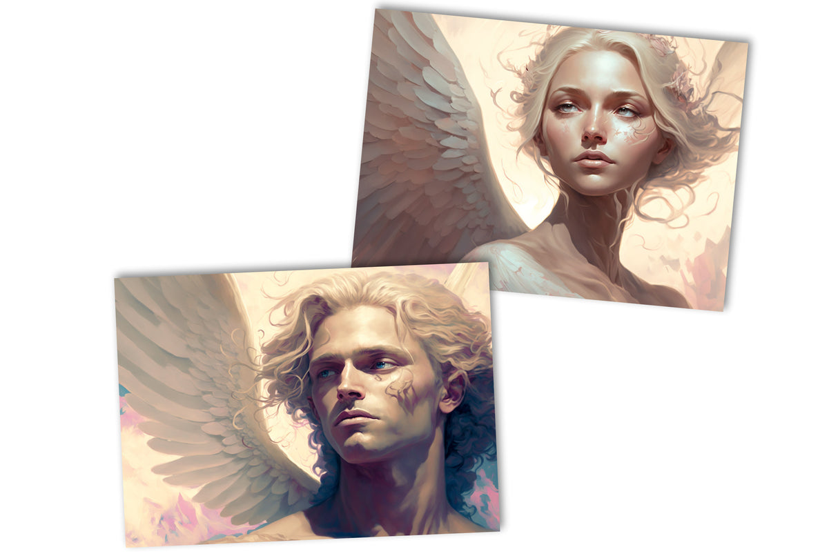 Engel Postkarten Set (10 Karten) | Kunstvolle Engel | Geschenk | Kondolenzkarte | Religiöse Christliche Karten | Dekoration I Wandbild