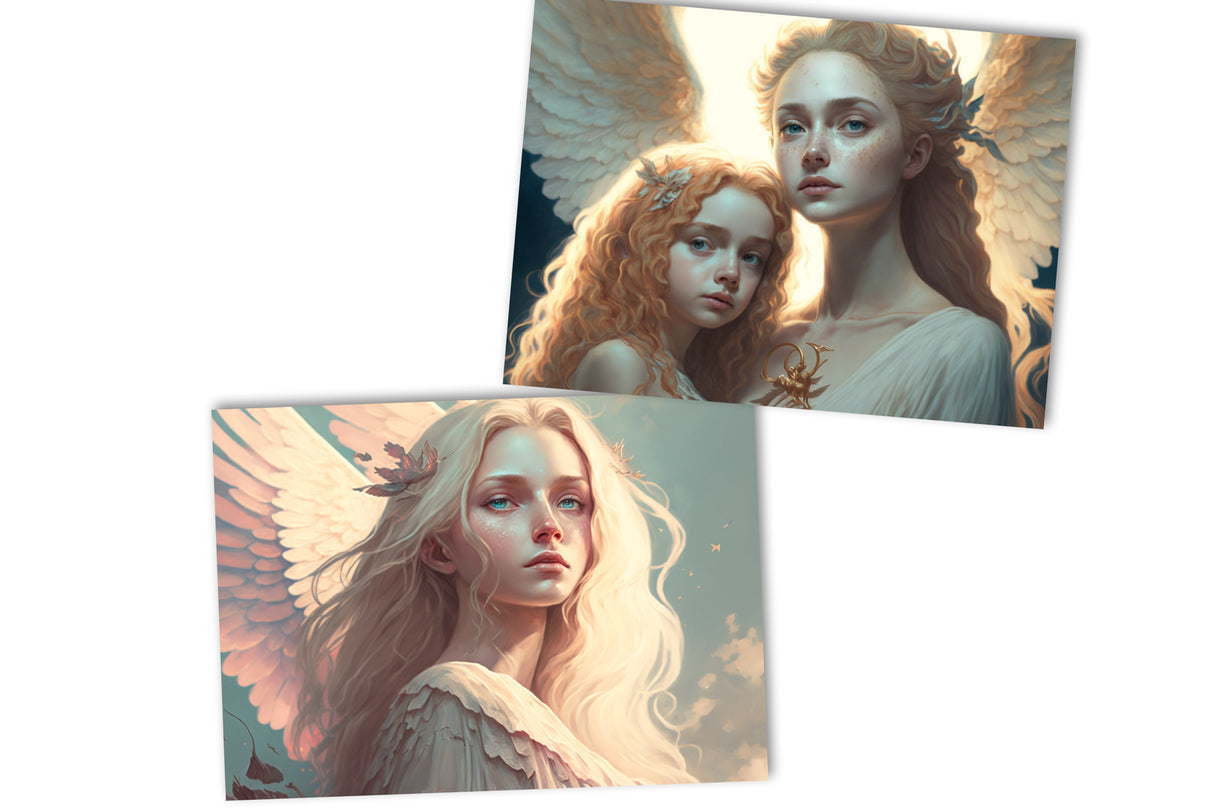 Engel Postkarten Set (10 Karten) | Kunstvolle Engel | Geschenk | Kondolenzkarte | Religiöse Christliche Karten | Dekoration I Wandbild