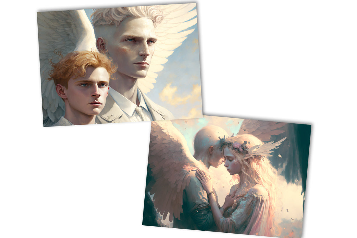 Engel Postkarten Set (10 Karten) | Kunstvolle Engel | Geschenk | Kondolenzkarte | Religiöse Christliche Karten | Dekoration I Wandbild