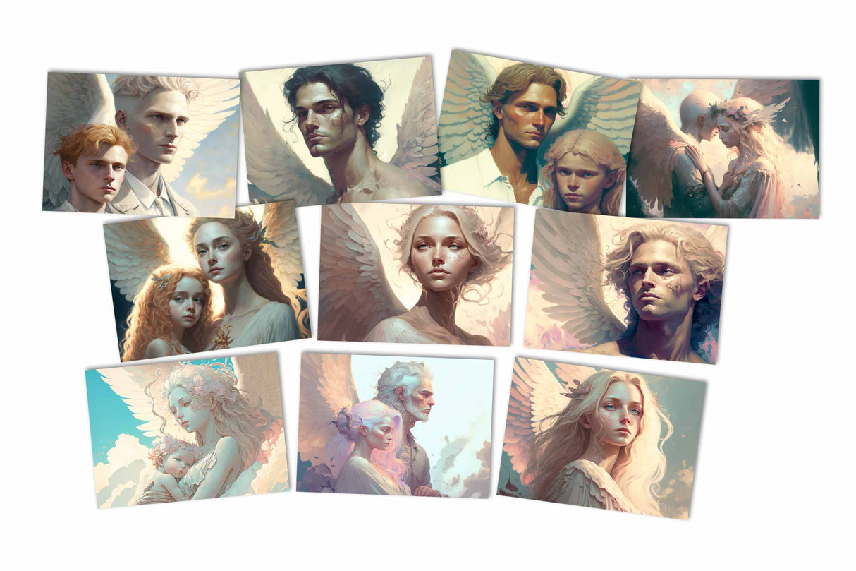 Engel Postkarten Set (10 Karten) | Kunstvolle Engel | Geschenk | Kondolenzkarte | Religiöse Christliche Karten | Dekoration I Wandbild