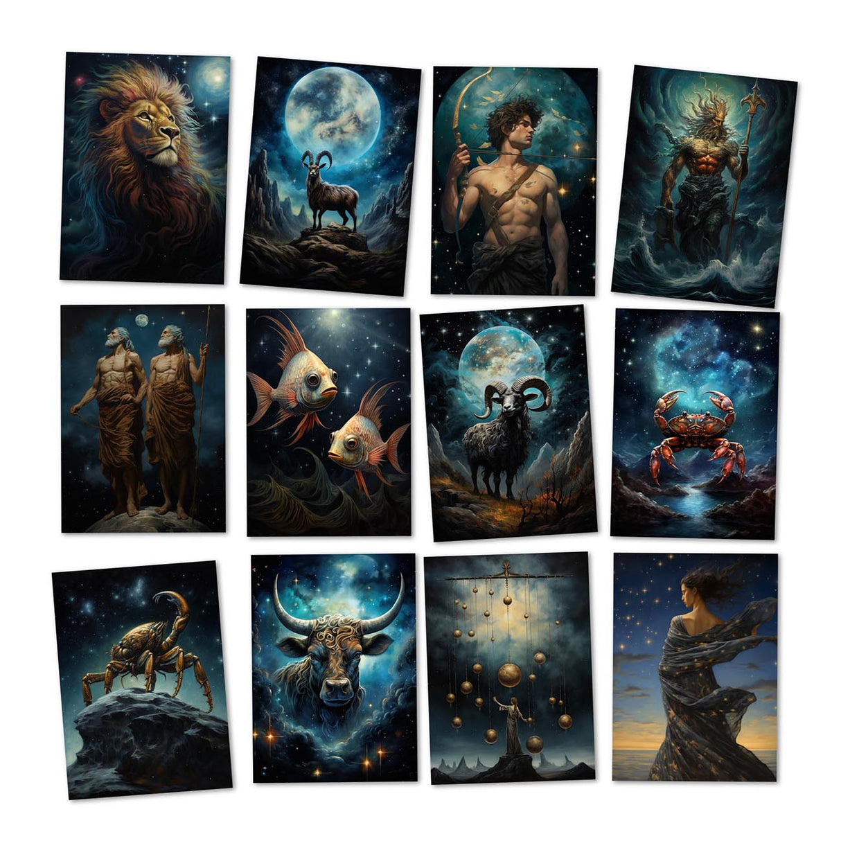 Zodiac sign card set (12 cards) I Greeting cards, folding cards and postcards with motifs of the zodiac signs