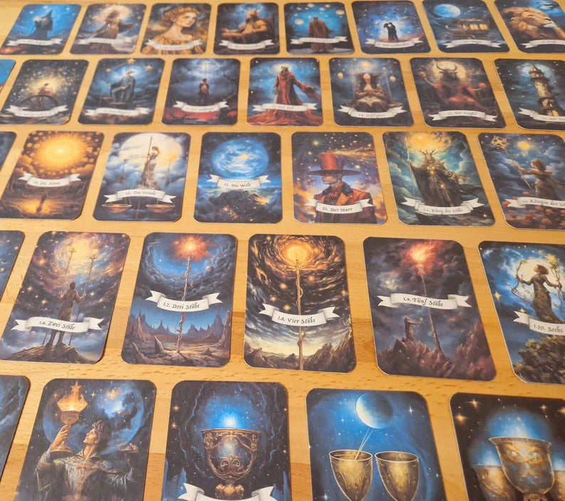 Sternen Tarotkarten im Set (78 Karten) | Tarot Deck mit 78 Tarot Karten in drei größen | deutsch und englisch erhältlich | matt farbdruck