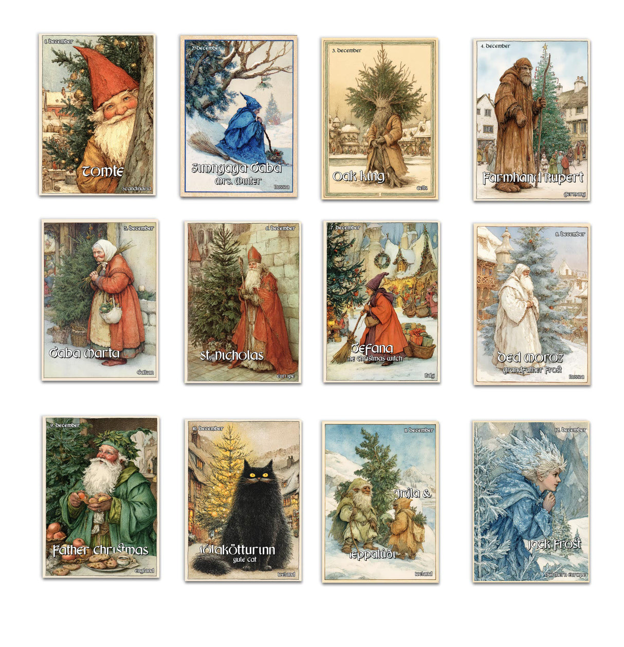 Postkarten Adventskalender | Kunstvolle Weihnachts Karten | Weltweite Weihnachtstraditionen | Postkarte oder Klappkarte